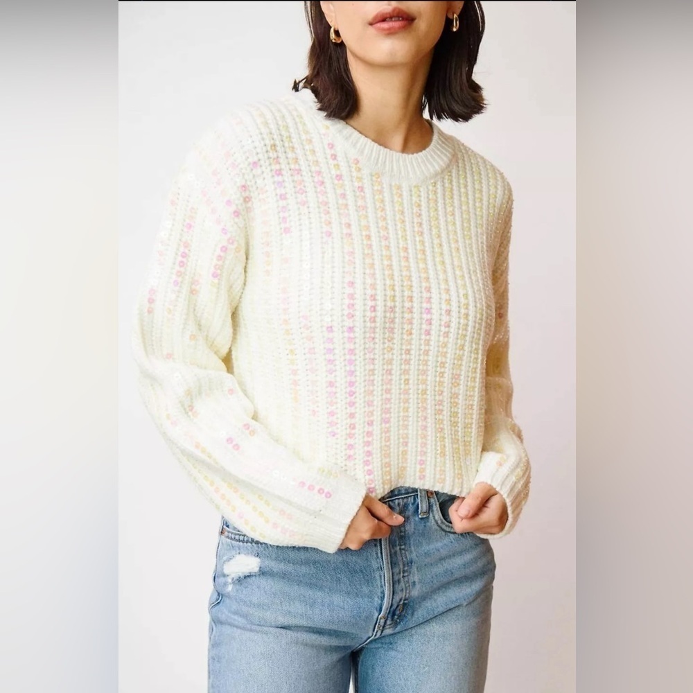 NWT‎ Cinq à Sept Phoebe Sequin-Embellished Cropped Sweater Sz S